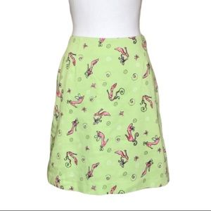 Yuka Resort ladies shoe novelty print  green cotton skirt size 8